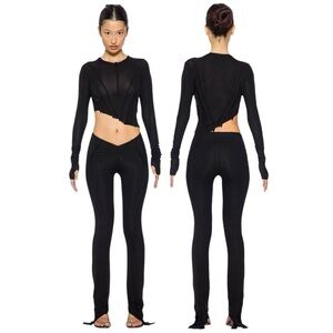 SAMI MIRO VINTAGE Size XS Asymmetric Hem Eucalyptus Rib Knit Pants Black